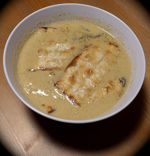 Minestra Dayenu: Chicken and Egg Soup with Cinnamon and Matzah Noodles