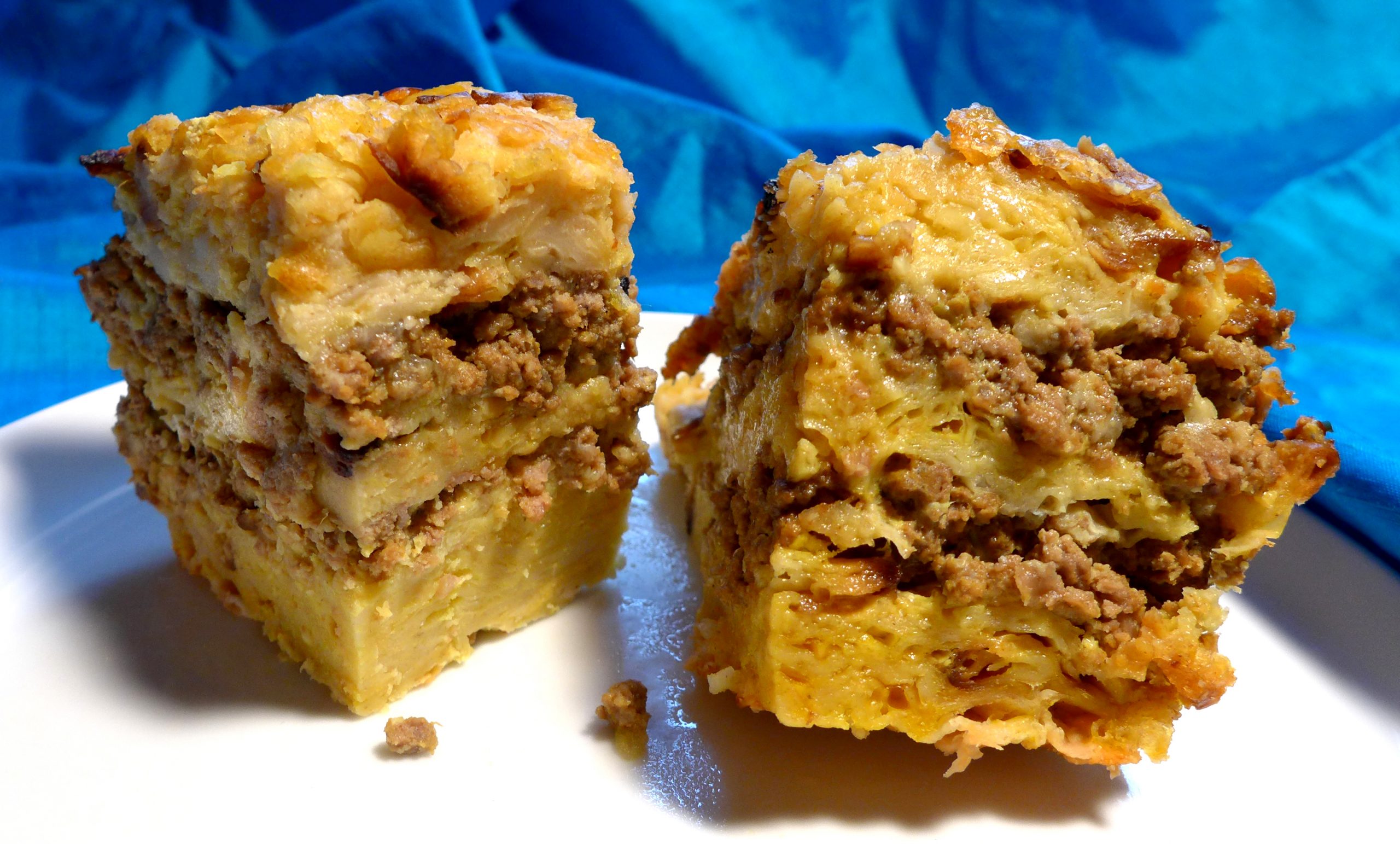 PASTEL de TORTA: Gibraltarian Matzah “Lasagna” with Ground Beef, Turmeric, and Nutmeg