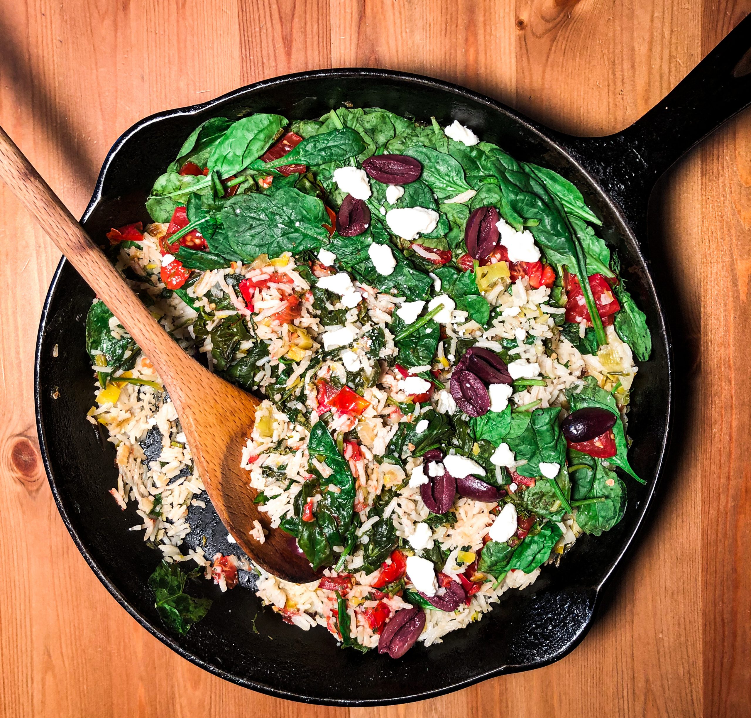 ARROZ kon SPINAKA: Greek Sephardic Rice with Spinach, Tomatoes, Feta and Dill