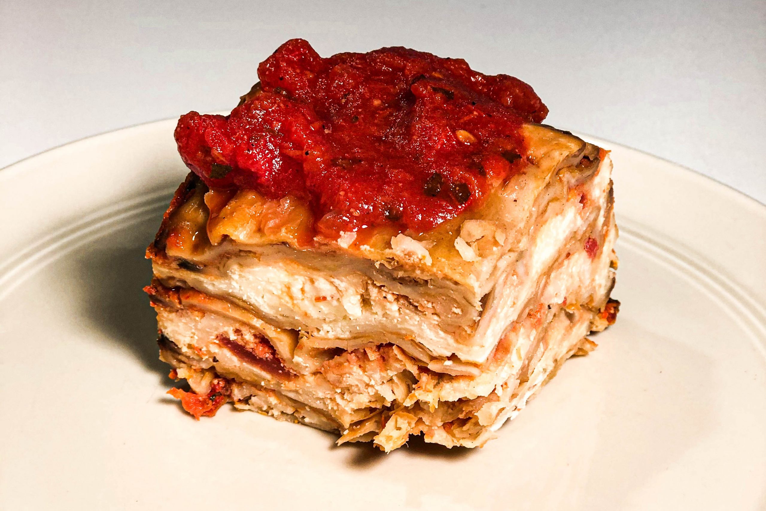 LASAGNA di PANE AZZIMO: Italian Style Passover Matzah Pie with Crushed Tomatoes, Basil, and Pot Cheese