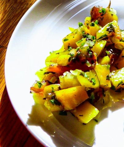 Kairi Chi Koshimbir: Green Mango Salad with Green Chilies, Mint, Coriander, and Dates