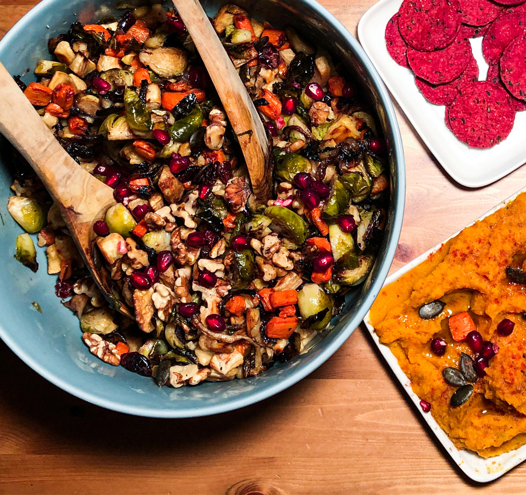 THANKSGIVING VEGETARIAN SIDES: CHEF TALK and COOKING PROGRAM on Roasted Vegetable Salad AND Sweet-Spicy Pumpkin Dip
