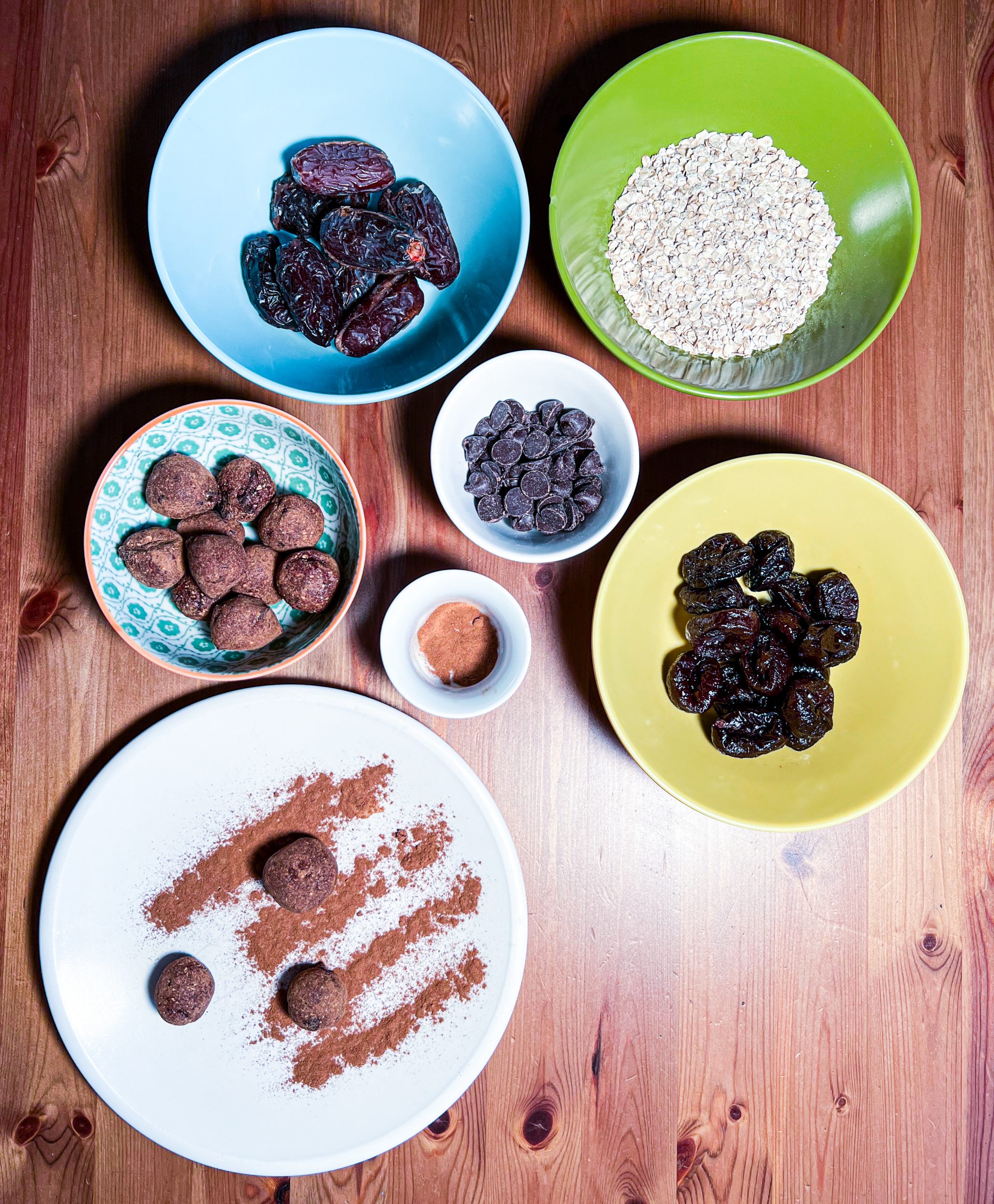 NO-BAKE and VEGAN: Energy Bites with Dates, Prunes, Chocolate Chips, and Oats